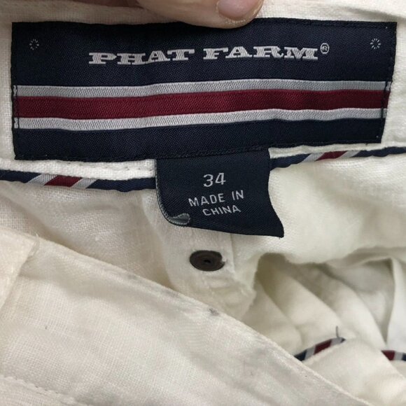 Phat Farm Mens Pants Size 34 White Straight Trousers 100% Linen Blend Casual - Picture 3 of 15